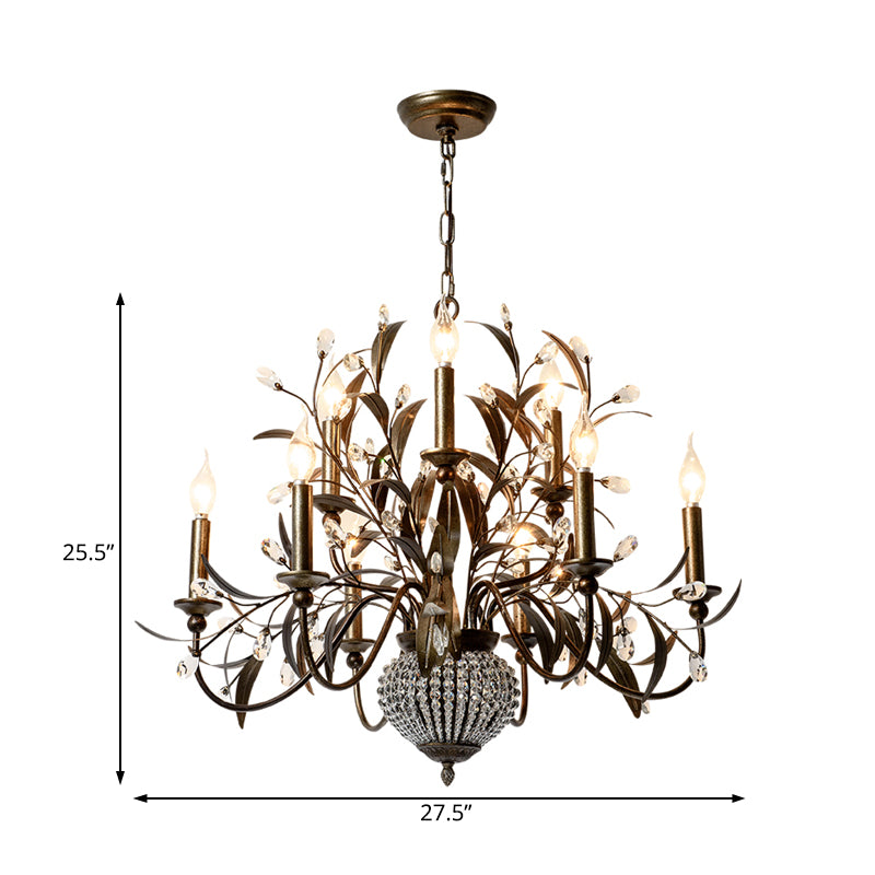 9 Bulbs Branch Ceiling Chandelier Contemporary Metal Suspended Lighting Fixture in Antique Brass Clearhalo 'Ceiling Lights' 'Chandeliers' Lighting' options 230776