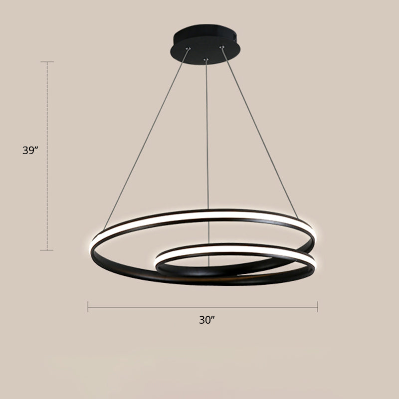 Loop Shaped Dining Room Suspension Lamp Aluminum LED Minimalist Chandelier Light Black 30" Warm Clearhalo 'Ceiling Lights' 'Chandeliers' 'Modern Chandeliers' 'Modern' Lighting' 2307762