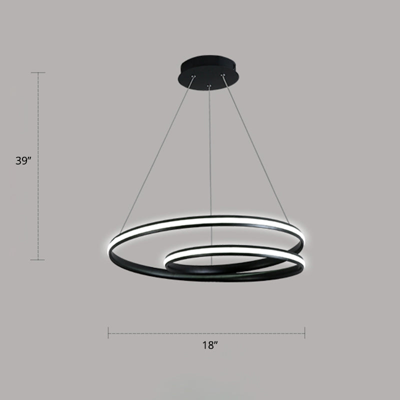 Loop Shaped Dining Room Suspension Lamp Aluminum LED Minimalist Chandelier Light Black 18" White Clearhalo 'Ceiling Lights' 'Chandeliers' 'Modern Chandeliers' 'Modern' Lighting' 2307764