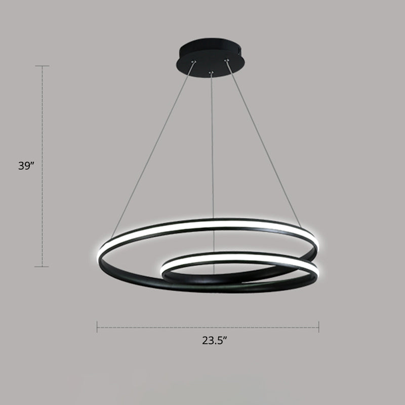 Loop Shaped Dining Room Suspension Lamp Aluminum LED Minimalist Chandelier Light Black 23.5" White Clearhalo 'Ceiling Lights' 'Chandeliers' 'Modern Chandeliers' 'Modern' Lighting' 2307765