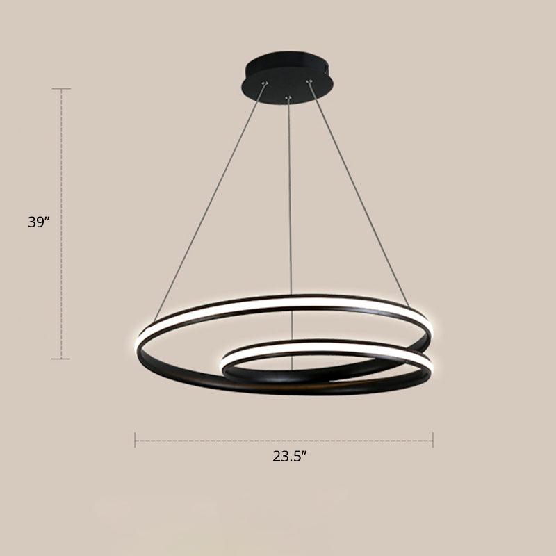 Loop Shaped Dining Room Suspension Lamp Aluminum LED Minimalist Chandelier Light Black 23.5" Warm Clearhalo 'Ceiling Lights' 'Chandeliers' 'Modern Chandeliers' 'Modern' Lighting' 2307767