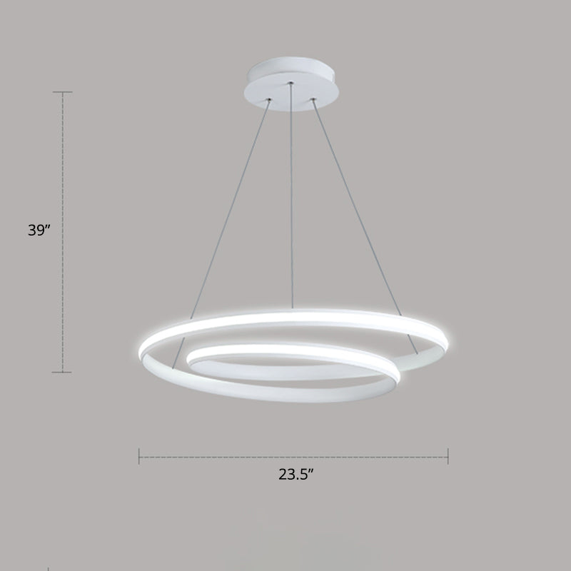 Loop Shaped Dining Room Suspension Lamp Aluminum LED Minimalist Chandelier Light White 23.5" White Clearhalo 'Ceiling Lights' 'Chandeliers' 'Modern Chandeliers' 'Modern' Lighting' 2307771