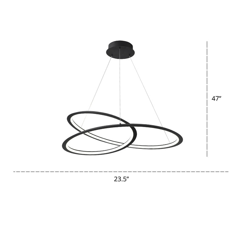 Living Room Chandelier Lamp Minimalist LED Pendant Light with Twisted Aluminum Shade Black 23.5" Clearhalo 'Ceiling Lights' 'Chandeliers' 'Modern Chandeliers' 'Modern' Lighting' 2307782