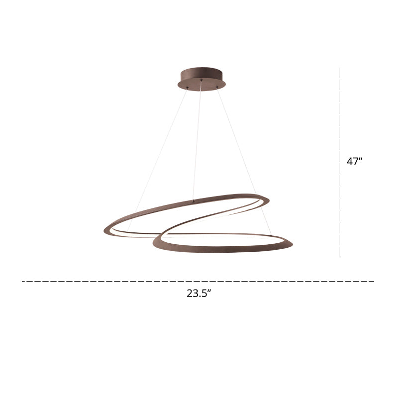 Living Room Chandelier Lamp Minimalist LED Pendant Light with Twisted Aluminum Shade Coffee 23.5" Clearhalo 'Ceiling Lights' 'Chandeliers' 'Modern Chandeliers' 'Modern' Lighting' 2307789