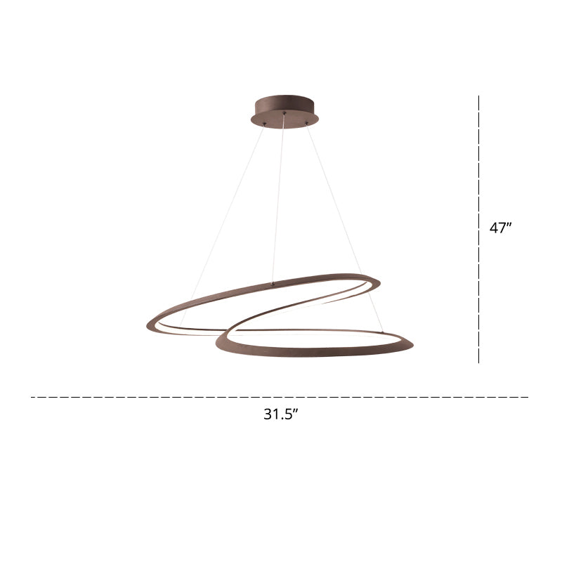 Living Room Chandelier Lamp Minimalist LED Pendant Light with Twisted Aluminum Shade Coffee 31.5" Clearhalo 'Ceiling Lights' 'Chandeliers' 'Modern Chandeliers' 'Modern' Lighting' 2307790