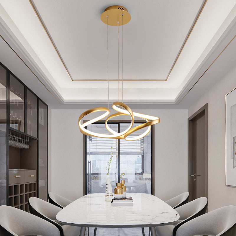 Metal Twisty LED Chandelier Lighting Simple Style Gold Hanging Lamp for Restaurant Clearhalo 'Ceiling Lights' 'Chandeliers' 'Modern Chandeliers' 'Modern' Lighting' 2307791