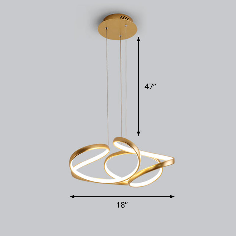 Metal Twisty LED Chandelier Lighting Simple Style Gold Hanging Lamp for Restaurant Gold 18" White Clearhalo 'Ceiling Lights' 'Chandeliers' 'Modern Chandeliers' 'Modern' Lighting' 2307792