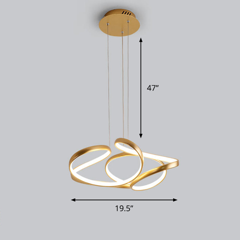 Metal Twisty LED Chandelier Lighting Simple Style Gold Hanging Lamp for Restaurant Gold 19.5" White Clearhalo 'Ceiling Lights' 'Chandeliers' 'Modern Chandeliers' 'Modern' Lighting' 2307793