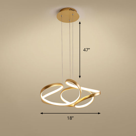 Metal Twisty LED Chandelier Lighting Simple Style Gold Hanging Lamp for Restaurant Gold 18" Warm Clearhalo 'Ceiling Lights' 'Chandeliers' 'Modern Chandeliers' 'Modern' Lighting' 2307795
