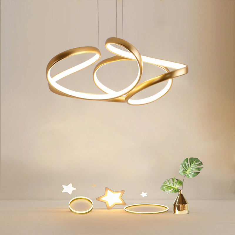 Metal Twisty LED Chandelier Lighting Simple Style Gold Hanging Lamp for Restaurant Clearhalo 'Ceiling Lights' 'Chandeliers' 'Modern Chandeliers' 'Modern' Lighting' 2307796