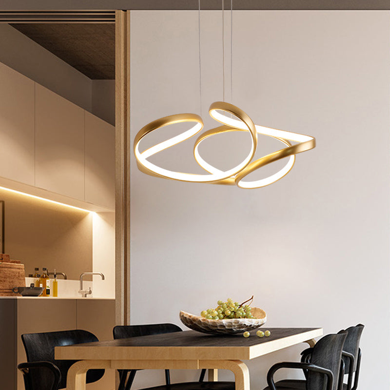 Metal Twisty LED Chandelier Lighting Simple Style Gold Hanging Lamp for Restaurant Clearhalo 'Ceiling Lights' 'Chandeliers' 'Modern Chandeliers' 'Modern' Lighting' 2307798
