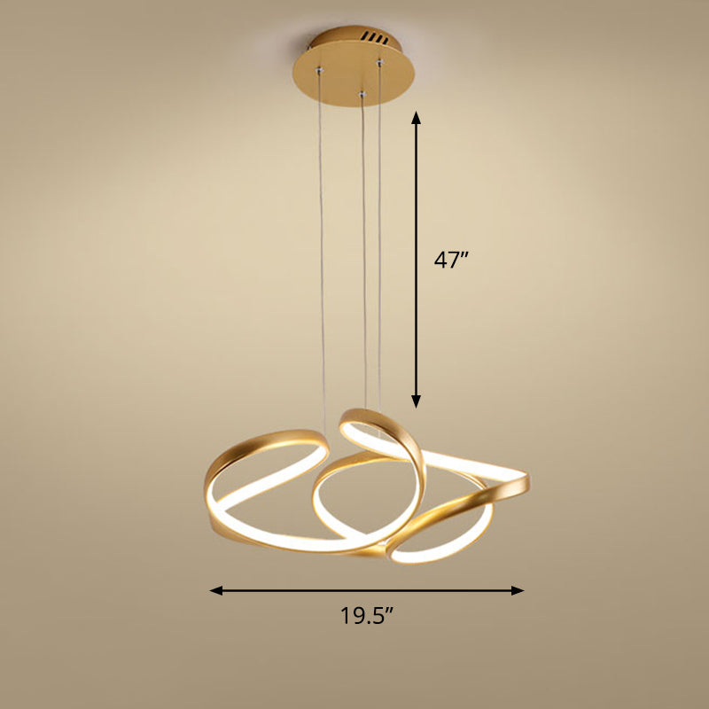 Metal Twisty LED Chandelier Lighting Simple Style Gold Hanging Lamp for Restaurant Gold 19.5" Warm Clearhalo 'Ceiling Lights' 'Chandeliers' 'Modern Chandeliers' 'Modern' Lighting' 2307800