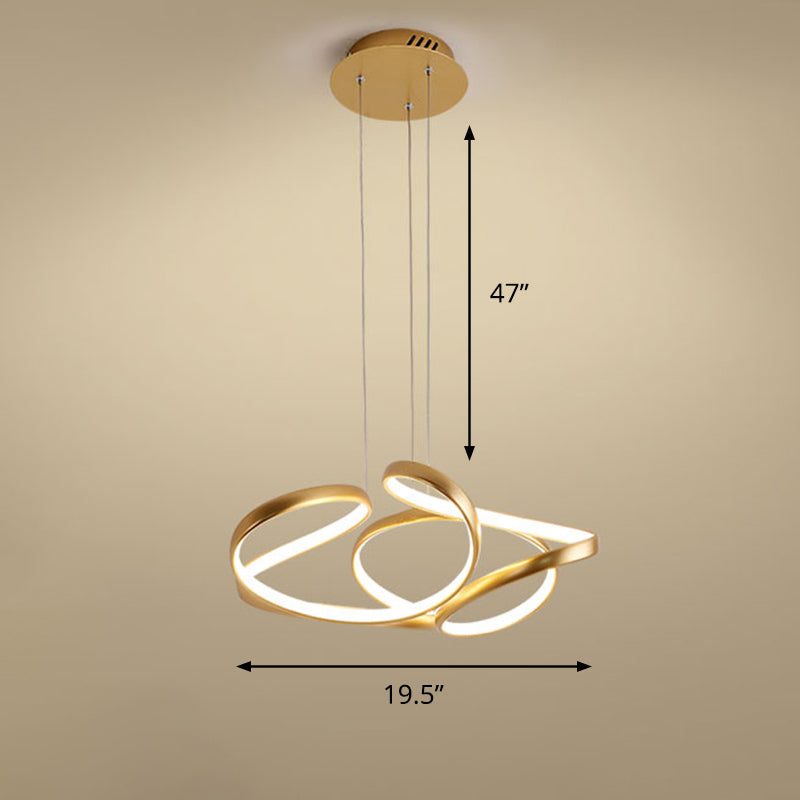 Metal Twisty LED Chandelier Lighting Simple Style Gold Hanging Lamp for Restaurant Gold 19.5" Remote Control Stepless Dimming Clearhalo 'Ceiling Lights' 'Chandeliers' 'Modern Chandeliers' 'Modern' Lighting' 2307801