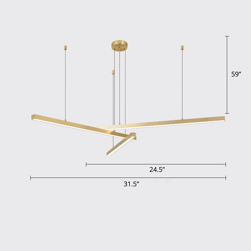 Bar-Shaped Chandelier Lighting Simplicity Metal Living Room LED Hanging Ceiling Light 3 Gold Third Gear Clearhalo 'Ceiling Lights' 'Chandeliers' 'Modern Chandeliers' 'Modern' Lighting' 2307814