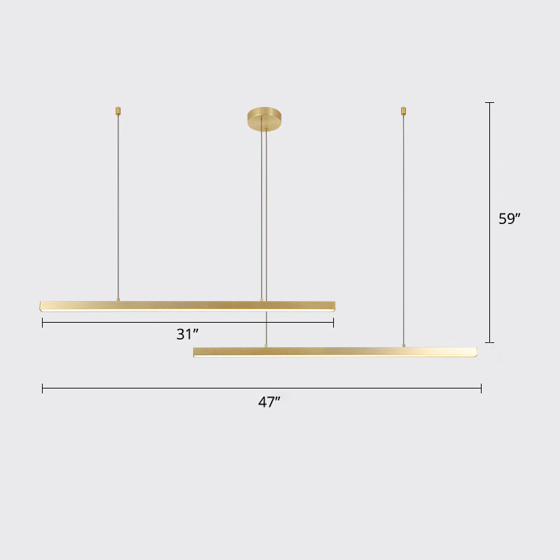 Bar-Shaped Chandelier Lighting Simplicity Metal Living Room LED Hanging Ceiling Light 2 Gold Third Gear Clearhalo 'Ceiling Lights' 'Chandeliers' 'Modern Chandeliers' 'Modern' Lighting' 2307817