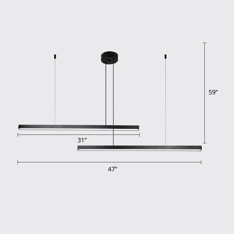 Bar-Shaped Chandelier Lighting Simplicity Metal Living Room LED Hanging Ceiling Light 2 Black Third Gear Clearhalo 'Ceiling Lights' 'Chandeliers' 'Modern Chandeliers' 'Modern' Lighting' 2307820