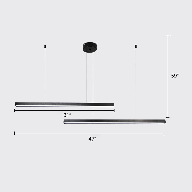 Bar-Shaped Chandelier Lighting Simplicity Metal Living Room LED Hanging Ceiling Light 2 Black White Clearhalo 'Ceiling Lights' 'Chandeliers' 'Modern Chandeliers' 'Modern' Lighting' 2307821