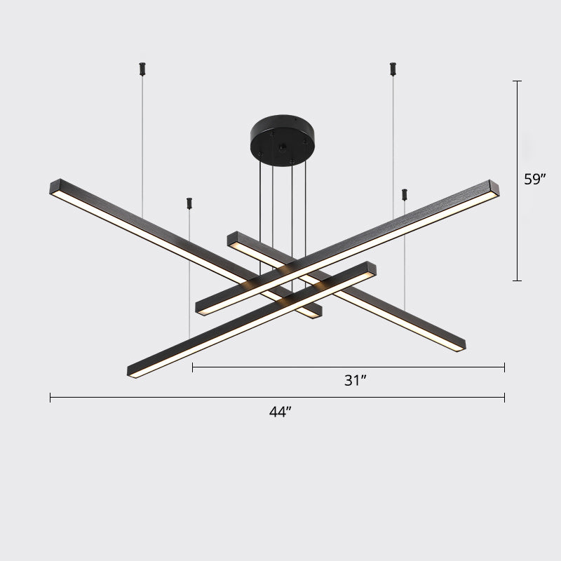 Bar-Shaped Chandelier Lighting Simplicity Metal Living Room LED Hanging Ceiling Light 4 Black Third Gear Clearhalo 'Ceiling Lights' 'Chandeliers' 'Modern Chandeliers' 'Modern' Lighting' 2307826