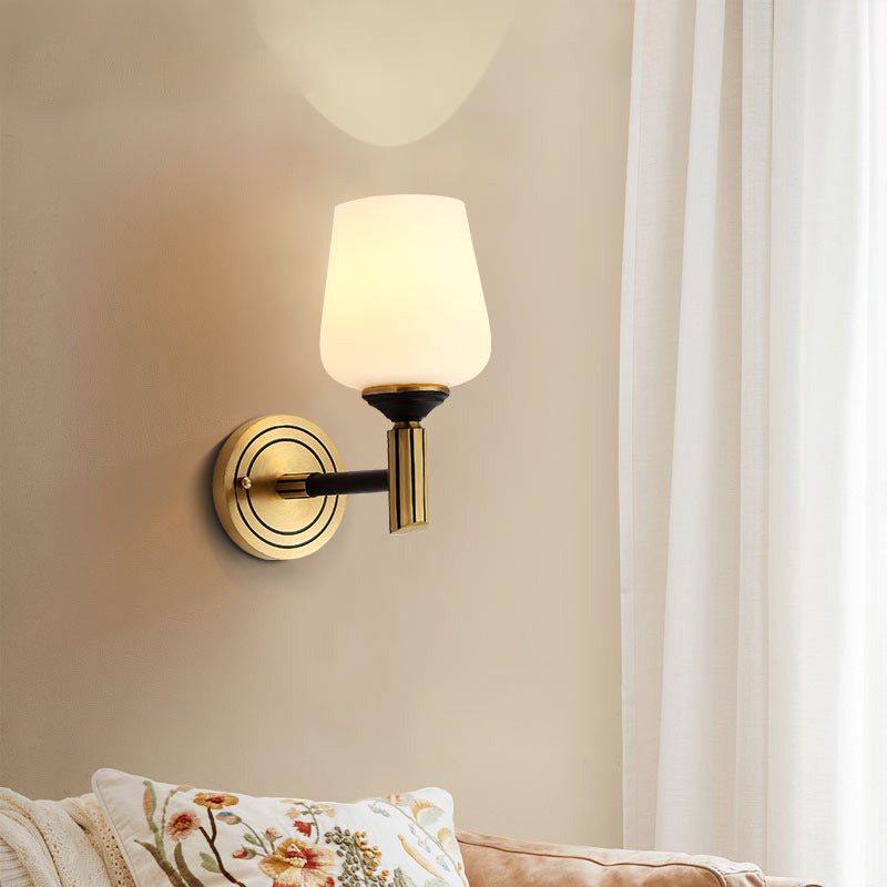 Vintage Conical Wall Light 1/2-Head Frosted Glass Wall Sconce Lighting in Black-Gold for Foyer 1.0 Black-Gold Clearhalo 'Wall Lamps & Sconces' 'Wall Lights' Lighting' 230783