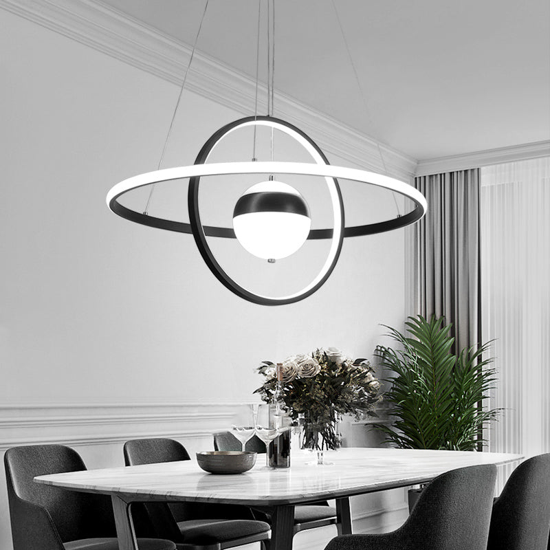 Ball and Ring Shaped Chandelier Minimalistic Acrylic Black Ceiling Pendant Light over Table Black White Clearhalo 'Ceiling Lights' 'Chandeliers' 'Modern Chandeliers' 'Modern' Lighting' 2307833