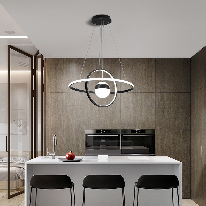 Ball and Ring Shaped Chandelier Minimalistic Acrylic Black Ceiling Pendant Light over Table Clearhalo 'Ceiling Lights' 'Chandeliers' 'Modern Chandeliers' 'Modern' Lighting' 2307834