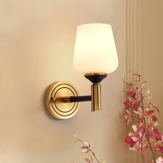 Vintage Conical Wall Light 1/2-Head Frosted Glass Wall Sconce Lighting in Black-Gold for Foyer Clearhalo 'Wall Lamps & Sconces' 'Wall Lights' Lighting' 230784