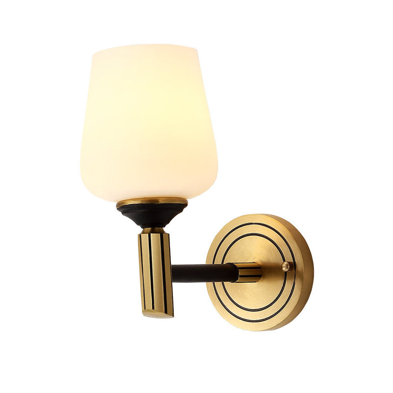 Vintage Conical Wall Light 1/2-Head Frosted Glass Wall Sconce Lighting in Black-Gold for Foyer Clearhalo 'Wall Lamps & Sconces' 'Wall Lights' Lighting' 230785