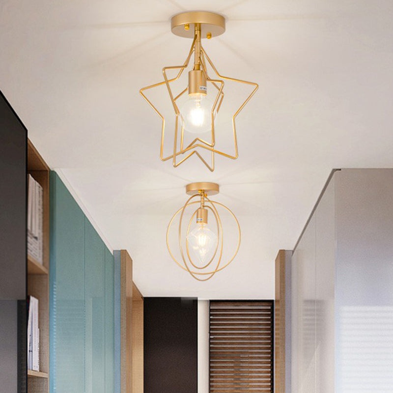 1 Head Geometric Semi Flush Light Nordic Metal Ceiling Mounted Lamp for Corridor Clearhalo 'Ceiling Lights' 'Close To Ceiling Lights' 'Close to ceiling' 'Semi-flushmount' Lighting' 2307892