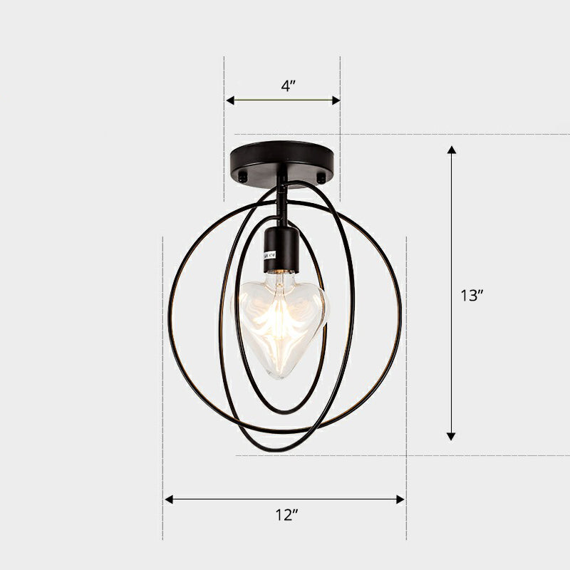 1 Head Geometric Semi Flush Light Nordic Metal Ceiling Mounted Lamp for Corridor Black C Clearhalo 'Ceiling Lights' 'Close To Ceiling Lights' 'Close to ceiling' 'Semi-flushmount' Lighting' 2307898