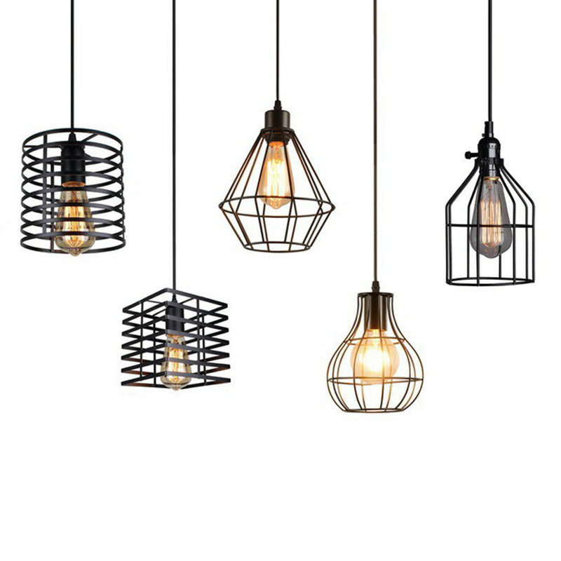 Iron Cage Pendant Lighting Fixture Farmhouse 1 Head Dining Room Suspension Lamp in Black Clearhalo 'Art Deco Pendants' 'Black' 'Cast Iron' 'Ceiling Lights' 'Ceramic' 'Crystal' 'Industrial Pendants' 'Industrial' 'Metal' 'Middle Century Pendants' 'Pendant Lights' 'Pendants' 'Rustic Pendants' 'Tiffany' Lighting' 2307915