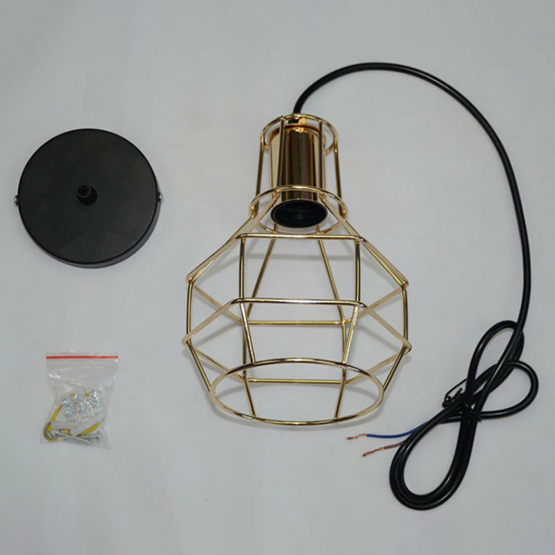 Ball Shaped Cage Bedroom Ceiling Hang Lamp Industrial Metal 1 Bulb Pendant Light Fixture Clearhalo 'Ceiling Lights' 'Pendant Lights' 'Pendants' Lighting' 2307925