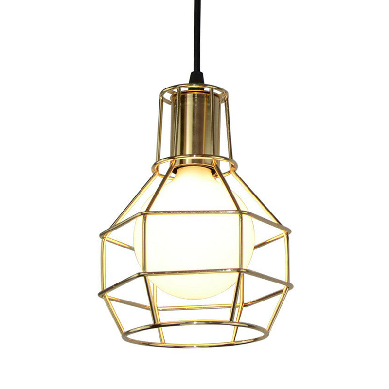 Ball Shaped Cage Bedroom Ceiling Hang Lamp Industrial Metal 1 Bulb Pendant Light Fixture Clearhalo 'Ceiling Lights' 'Pendant Lights' 'Pendants' Lighting' 2307928