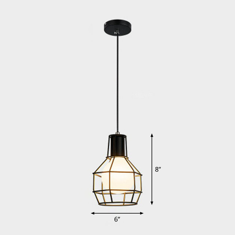 Ball Shaped Cage Bedroom Ceiling Hang Lamp Industrial Metal 1 Bulb Pendant Light Fixture Clearhalo 'Ceiling Lights' 'Pendant Lights' 'Pendants' Lighting' 2307930