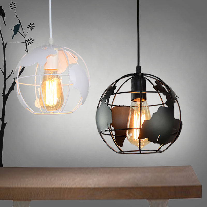 Loft Style World Globe Pendant Light Single-Bulb Iron Hanging Lamp for Kids Bedroom Clearhalo 'Art Deco Pendants' 'Black' 'Cast Iron' 'Ceiling Lights' 'Ceramic' 'Crystal' 'Industrial Pendants' 'Industrial' 'Metal' 'Middle Century Pendants' 'Pendant Lights' 'Pendants' 'Rustic Pendants' 'Tiffany' Lighting' 2307931