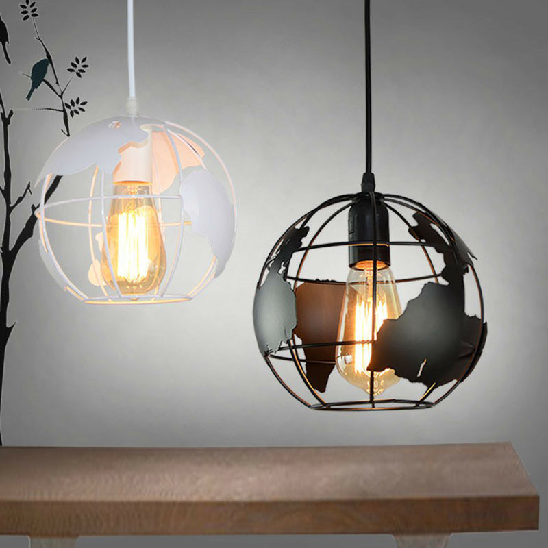 Loft Style World Globe Pendant Light Single-Bulb Iron Hanging Lamp for Kids Bedroom Clearhalo 'Art Deco Pendants' 'Black' 'Cast Iron' 'Ceiling Lights' 'Ceramic' 'Crystal' 'Industrial Pendants' 'Industrial' 'Metal' 'Middle Century Pendants' 'Pendant Lights' 'Pendants' 'Rustic Pendants' 'Tiffany' Lighting' 2307932