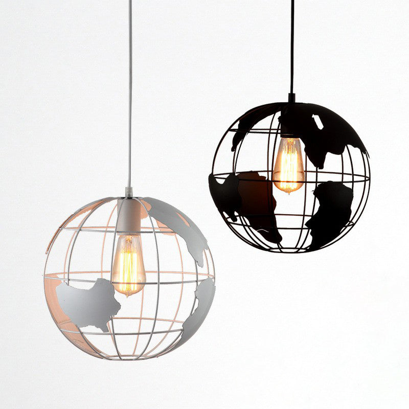 Loft Style World Globe Pendant Light Single-Bulb Iron Hanging Lamp for Kids Bedroom Clearhalo 'Art Deco Pendants' 'Black' 'Cast Iron' 'Ceiling Lights' 'Ceramic' 'Crystal' 'Industrial Pendants' 'Industrial' 'Metal' 'Middle Century Pendants' 'Pendant Lights' 'Pendants' 'Rustic Pendants' 'Tiffany' Lighting' 2307938