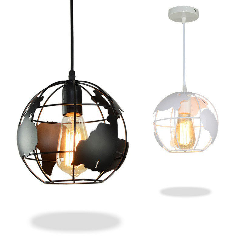 Loft Style World Globe Pendant Light Single-Bulb Iron Hanging Lamp for Kids Bedroom Clearhalo 'Art Deco Pendants' 'Black' 'Cast Iron' 'Ceiling Lights' 'Ceramic' 'Crystal' 'Industrial Pendants' 'Industrial' 'Metal' 'Middle Century Pendants' 'Pendant Lights' 'Pendants' 'Rustic Pendants' 'Tiffany' Lighting' 2307939