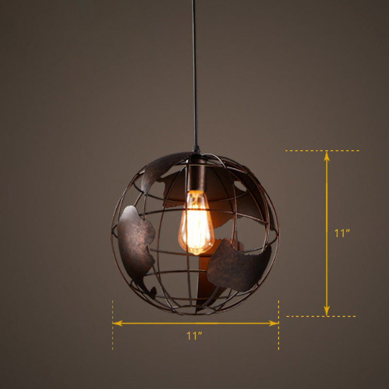 Loft Style World Globe Pendant Light Single-Bulb Iron Hanging Lamp for Kids Bedroom Clearhalo 'Art Deco Pendants' 'Black' 'Cast Iron' 'Ceiling Lights' 'Ceramic' 'Crystal' 'Industrial Pendants' 'Industrial' 'Metal' 'Middle Century Pendants' 'Pendant Lights' 'Pendants' 'Rustic Pendants' 'Tiffany' Lighting' 2307940