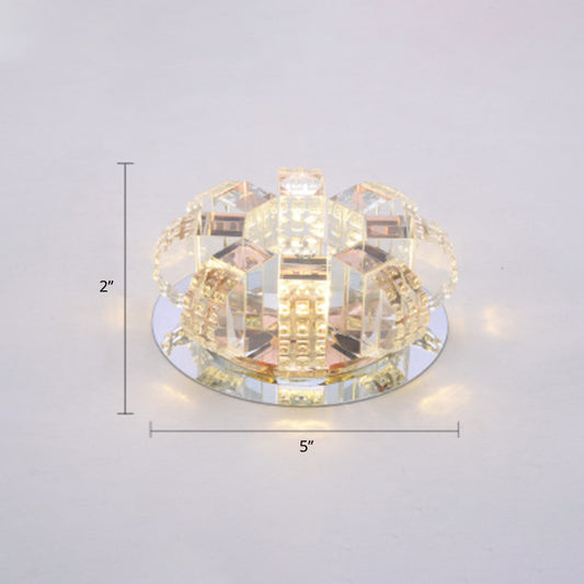 Floral Flush Mounted Lamp Minimalist Clear Crystal Living Room Ceiling Fixture with Mirrored Canopy Clear Warm Clearhalo 'Ceiling Lights' 'Close To Ceiling Lights' 'Close to ceiling' 'Flush mount' Lighting' 2307954