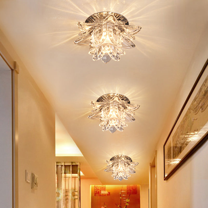 Clear Flowering LED Ceiling Lamp Modernism Crystal Flush Mounted Light for Hallway Clearhalo 'Ceiling Lights' 'Close To Ceiling Lights' 'Close to ceiling' 'Flush mount' Lighting' 2308009