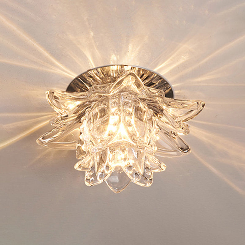 Clear Flowering LED Ceiling Lamp Modernism Crystal Flush Mounted Light for Hallway Clear Warm Clearhalo 'Ceiling Lights' 'Close To Ceiling Lights' 'Close to ceiling' 'Flush mount' Lighting' 2308010