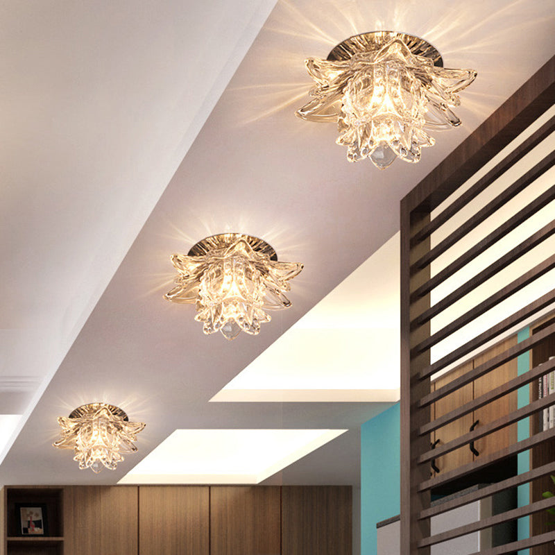 Clear Flowering LED Ceiling Lamp Modernism Crystal Flush Mounted Light for Hallway Clearhalo 'Ceiling Lights' 'Close To Ceiling Lights' 'Close to ceiling' 'Flush mount' Lighting' 2308011