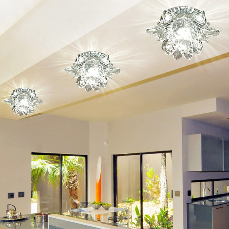 Clear Flowering LED Ceiling Lamp Modernism Crystal Flush Mounted Light for Hallway Clear White Clearhalo 'Ceiling Lights' 'Close To Ceiling Lights' 'Close to ceiling' 'Flush mount' Lighting' 2308013