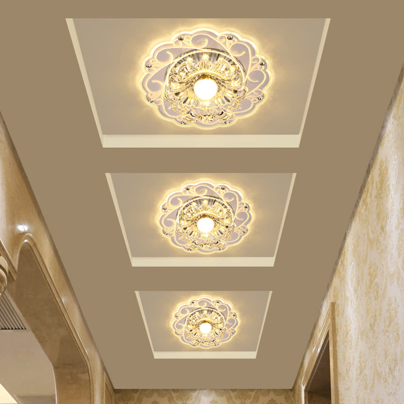 Floral Swirls Crystal Ceiling Lamp Modernism Clear Flush Mounted Light for Entryway Clearhalo 'Ceiling Lights' 'Close To Ceiling Lights' 'Close to ceiling' 'Flush mount' Lighting' 2308072