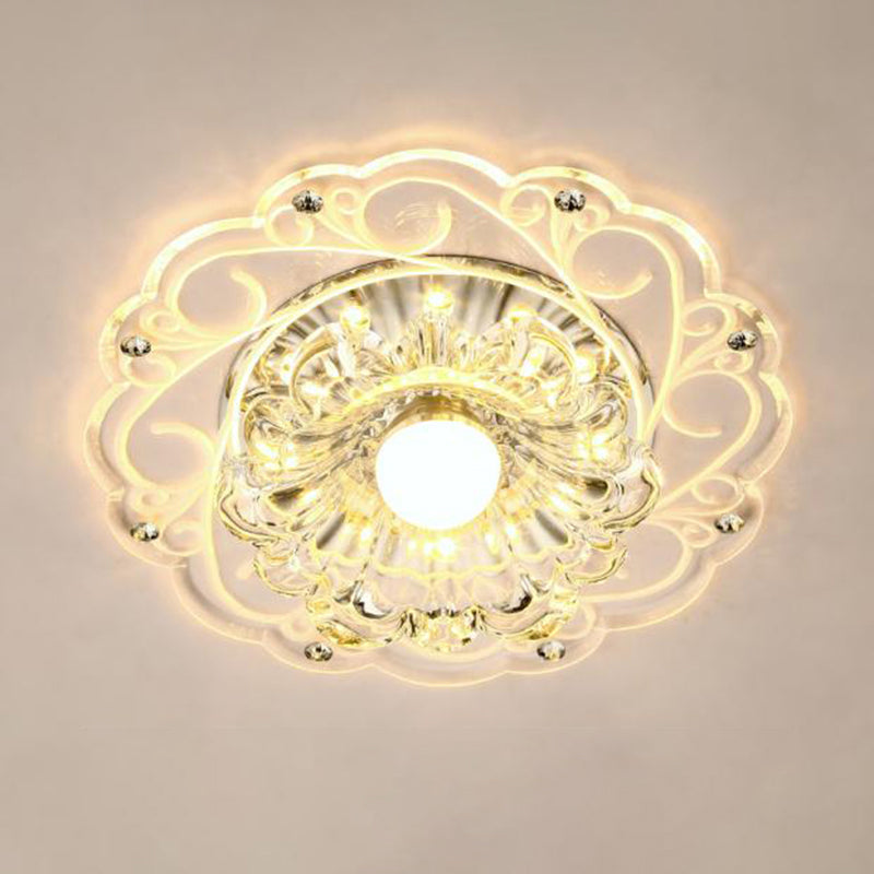 Floral Swirls Crystal Ceiling Lamp Modernism Clear Flush Mounted Light for Entryway Clear Warm Clearhalo 'Ceiling Lights' 'Close To Ceiling Lights' 'Close to ceiling' 'Flush mount' Lighting' 2308073