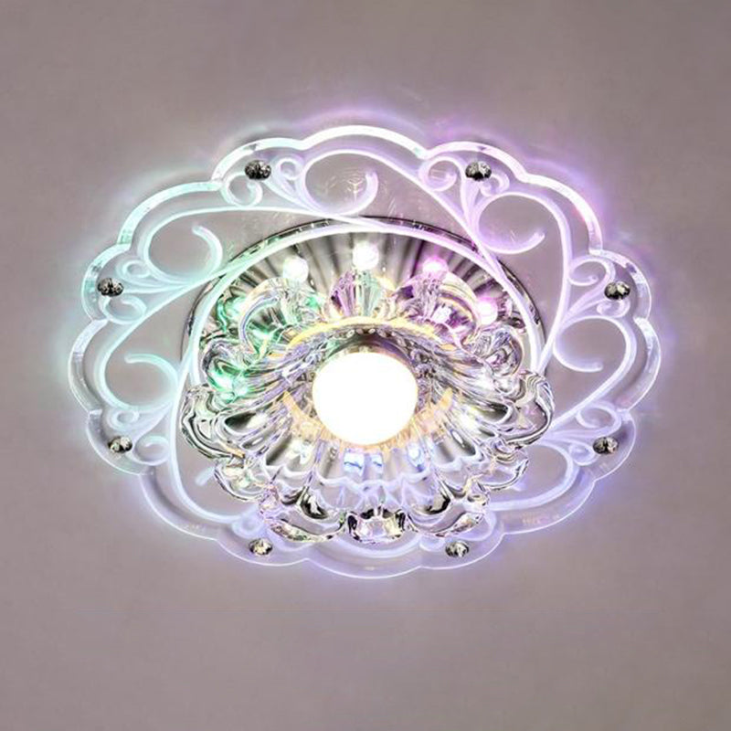 Floral Swirls Crystal Ceiling Lamp Modernism Clear Flush Mounted Light for Entryway Clear Multi Color Clearhalo 'Ceiling Lights' 'Close To Ceiling Lights' 'Close to ceiling' 'Flush mount' Lighting' 2308074
