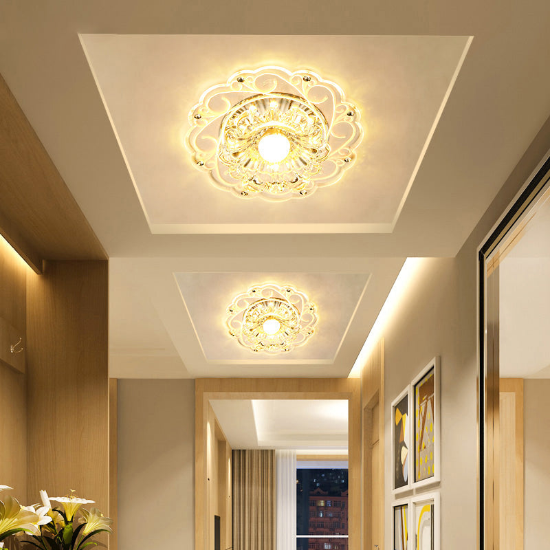 Floral Swirls Crystal Ceiling Lamp Modernism Clear Flush Mounted Light for Entryway Clearhalo 'Ceiling Lights' 'Close To Ceiling Lights' 'Close to ceiling' 'Flush mount' Lighting' 2308075