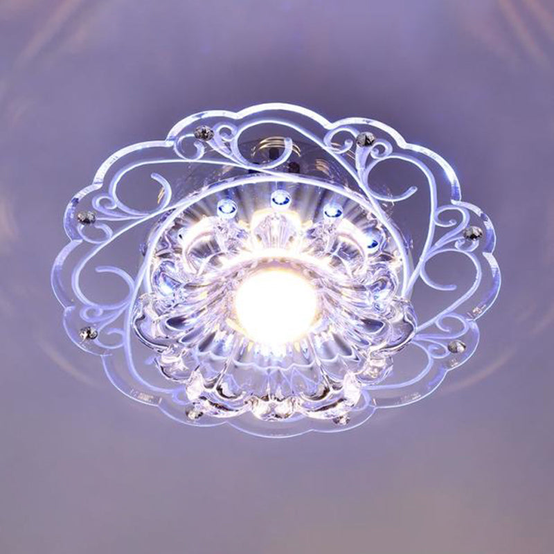 Floral Swirls Crystal Ceiling Lamp Modernism Clear Flush Mounted Light for Entryway Clear Blue Clearhalo 'Ceiling Lights' 'Close To Ceiling Lights' 'Close to ceiling' 'Flush mount' Lighting' 2308076