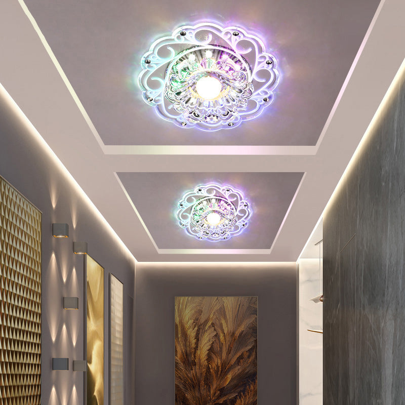 Floral Swirls Crystal Ceiling Lamp Modernism Clear Flush Mounted Light for Entryway Clearhalo 'Ceiling Lights' 'Close To Ceiling Lights' 'Close to ceiling' 'Flush mount' Lighting' 2308077