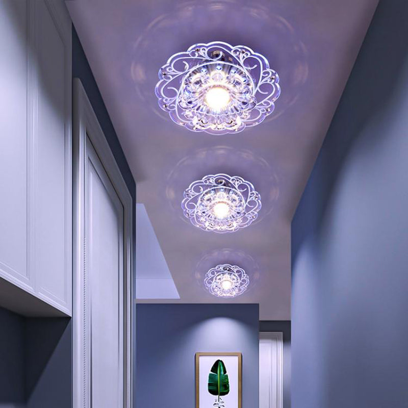 Floral Swirls Crystal Ceiling Lamp Modernism Clear Flush Mounted Light for Entryway Clearhalo 'Ceiling Lights' 'Close To Ceiling Lights' 'Close to ceiling' 'Flush mount' Lighting' 2308078